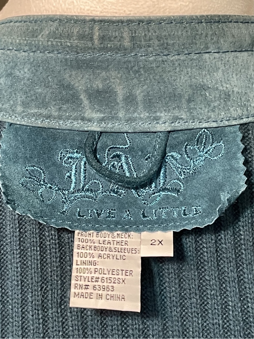 LIVE A LITTLE Women's Teal Suede Leather Ribbed Knit Grommet Jacket Sweater 2X - Picture 10 of 15